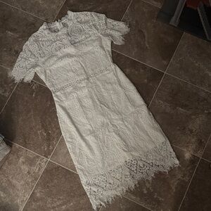 Lulu's White Lace High-Neck Midi Dress